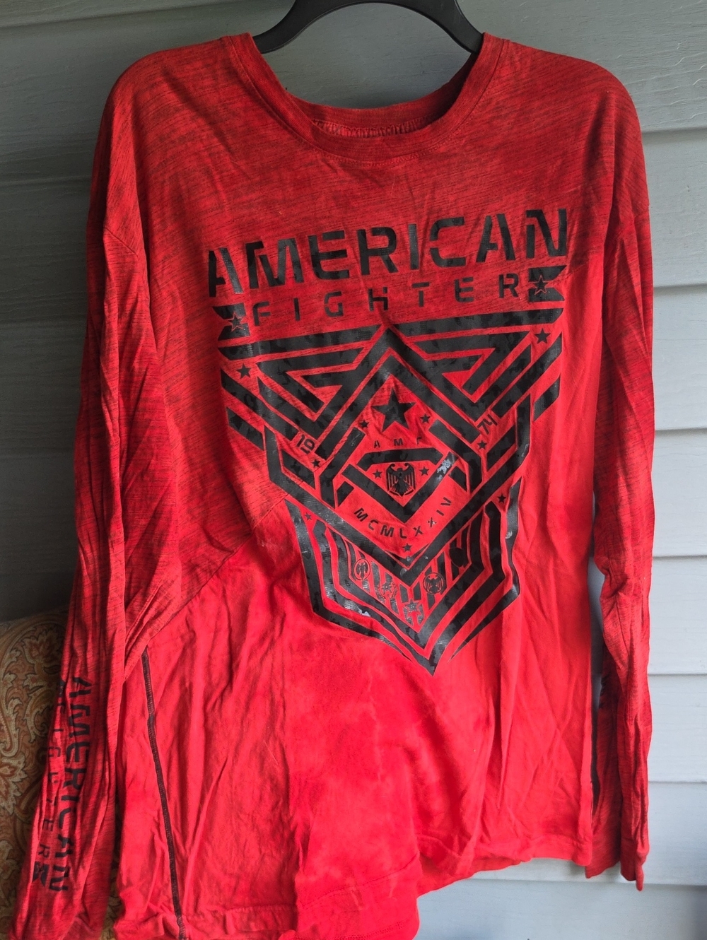 American Fighter Red Long Sleeve Graphic Tee with Black Print